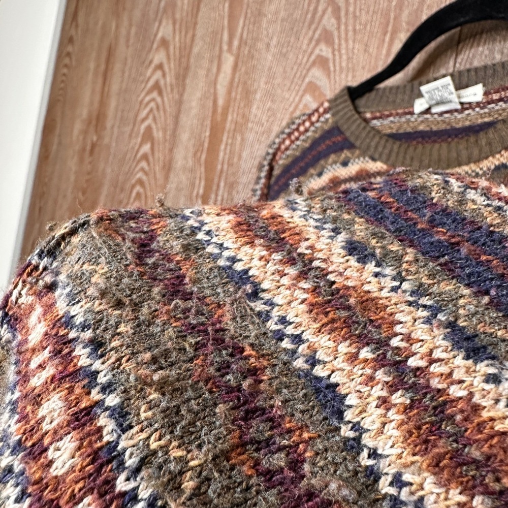 VTG Earthy Men Large Sweater Fair Isle Geometric Stripe Cotton Blend USA Presick - Picture 5 of 8